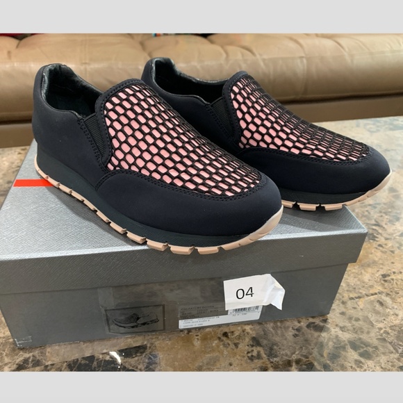 PRADA Women's Black/Pink Neoprene Honeycomb Sneake - Picture 3 of 11